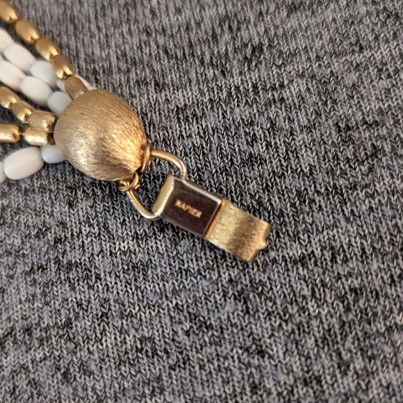 3/$15 | Vintage Napier 5-Strand Bracelet, White Enamel and Gold Toned - Picture 2 of 4